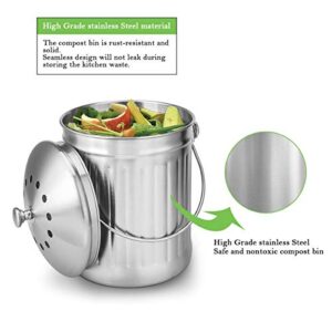 ENLOY Compost Bin, Stainless Steel Indoor Compost Bucket for Kitchen Countertop Odorless Compost Pail for Kitchen Food Waste with Carrying Handle 1.3 Gallon Easy to Clean