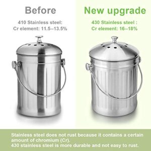 ENLOY Compost Bin, Stainless Steel Indoor Compost Bucket for Kitchen Countertop Odorless Compost Pail for Kitchen Food Waste with Carrying Handle 1.3 Gallon Easy to Clean