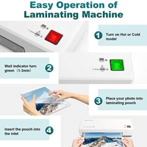 Laminator, 9" Thermal Laminator Machine for A4, A5, A6, Hot & Cold Laminating Machine with 20 Pouches, Paper Trimmer, Corner Rounder, Hole Puncher, Iron Ring, White