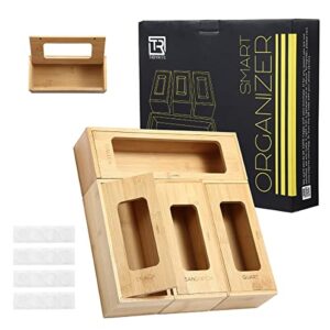 tidyrite premium ziplock bag organizer for drawer – ultimate ziploc bag organizer, baggie organizer for any slider gallon, quart, sandwich, snack (4 piece set) (bamboo) (bamboo)