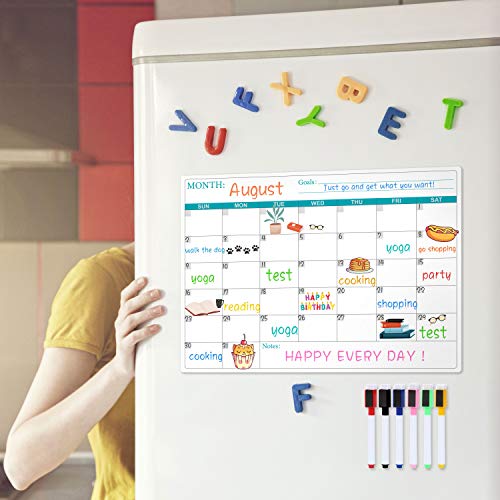 Magnetic Dry Erase Fridge Calendar - Magnetic Calendar for Refrigerator Planner, Fridge Magnetic Calendar with Six Markers, Kitchen Fridge Calendar White Board in Monthly & Weekly Set, 11.4" x 14.76"