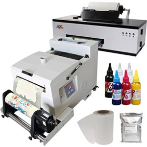 a3 continuous dtf printer & powder shaker dryer white ink stirring system l1800 for fabrics, leather, toys, swimwear, handicrafts, t shirt, other(6x 100ml ink+1roll film+powder)