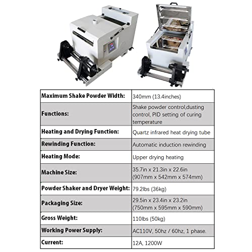 A3 Continuous DTF Printer & Powder Shaker Dryer White Ink Stirring System L1800 for Fabrics, Leather, Toys, Swimwear, Handicrafts, T Shirt, Other(6X 100ml Ink+1roll Film+Powder)