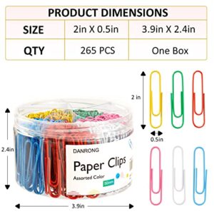 DANRONG Jumbo Paper Clips,265 PCS (2 Inch) Large Paperclips Colorful Clips for Paperwork Ideal for Home, School and Office Use Colored