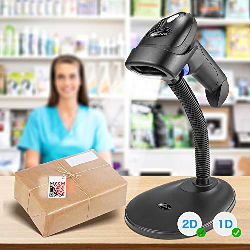 Wireless 1D 2D Barcode Scanner with Stand, NetumScan Portable Automatic QR Code Scanner Supports Screen Scan Handheld CMOS Image Bar Code Reader with USB Receiver for Warehouse POS and Computer