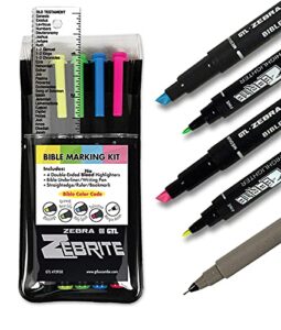 g.t. luscombe company, inc. zebrite bible marking kit | no bleed pigmented ink | no fading or smearing | double ended highlighters, millipen & books of the bible ruler/bookmark (set of 5 + ruler)
