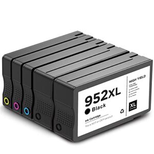 952xl high-yield ink cartridges (5-pack), replacement for hp 952 952xl ink cartridges combo pack (2bk/c/m/y), super larger capacity, for officejet pro 8710 8715 8720 7720 7740 8210 8702 8725 printer