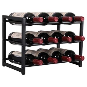 oropy wine rack freestanding floor counter, 3 tier display storage wine rack for countertop, 12 bottles wine rack for liquor shelf (metal black)