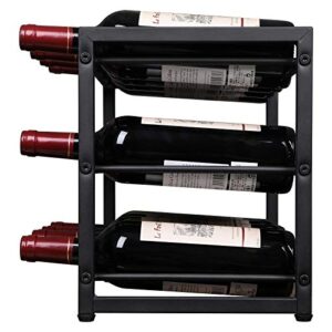 OROPY Wine Rack Freestanding Floor Counter, 3 Tier Display Storage Wine Rack for Countertop, 12 Bottles Wine Rack for Liquor Shelf (Metal Black)