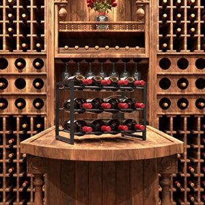 OROPY Wine Rack Freestanding Floor Counter, 3 Tier Display Storage Wine Rack for Countertop, 12 Bottles Wine Rack for Liquor Shelf (Metal Black)