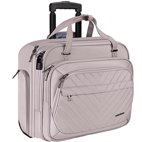 VANKEAN Rolling Laptop Bag Women with Wheels, 15.6 Inch Rolling Briefcase for Women, Water Repellent Overnight Rolling Computer Bag with RFID Pockets for Travel Business Work School, Light Dusty Pink