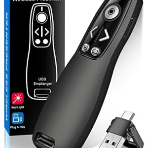 2-in-1 USB Type C Presentation Clicker Wireless Presenter Remote for PowerPoint, Powerpoint Clicker with Hyperlink & Volume Control PowerPoint Slide Advancer for Mac, Computer, Laptop