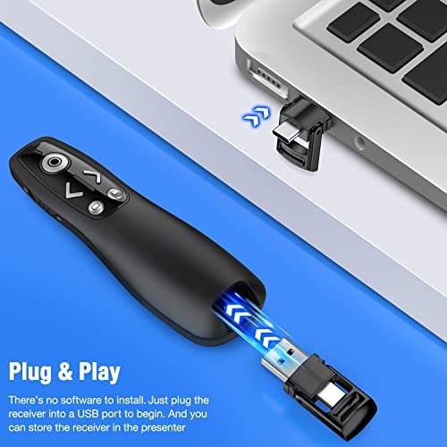 2-in-1 USB Type C Presentation Clicker Wireless Presenter Remote for PowerPoint, Powerpoint Clicker with Hyperlink & Volume Control PowerPoint Slide Advancer for Mac, Computer, Laptop