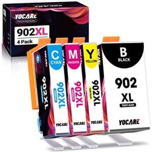 compatible 902xl (4-pack) ink cartridge replacement for hp 902xl 902 high yield, work for officejet pro 6978 6960 6962 6968 6954 6958 6950 6951 6970 printers (black, cyan, magenta, yellow)