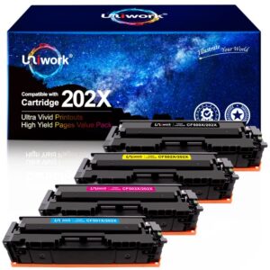 Uniwork Compatible 202X M281fdw Toner Cartridge Replacement for HP 202X 202A CF500X CF500A Compatible with Laserjet Pro MFP M281fdw M281cdw M254dw M281 M281dw M280nw Toner Printer (B/C/M/Y, 4 Pack)