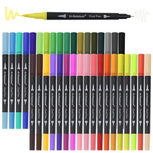 ai-natebok dual brush marker pens, coloring pens, 36 colors 0.4 fine tip markers & brush pen for adult coloring books bullet journal note taking writing planning art project