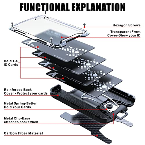 LIUGX Carbon Fiber Card Holder /Badge Holder / Portable Wallet with Metal Clip -Rugged ID Credit Card Holder (Holds 1 to 4 Cards) for Office Police Worker Outdoor