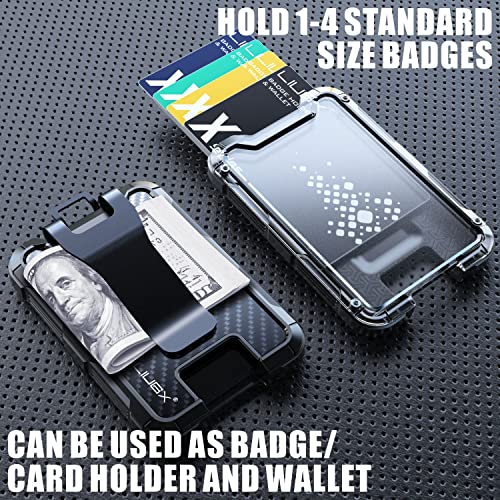 LIUGX Carbon Fiber Card Holder /Badge Holder / Portable Wallet with Metal Clip -Rugged ID Credit Card Holder (Holds 1 to 4 Cards) for Office Police Worker Outdoor