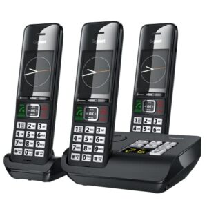 gigaset comfort 552a trio – 3 cordless phones – answering machine – made in germany – elegant design – hands-free mode – comfort call protection – big phone book, titanium-black