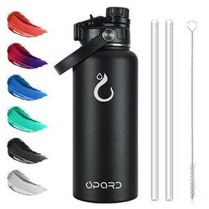 opard insulated stainless steel water bottle, 32oz reusable metal water bottles with straw and spout, one lid dual-use