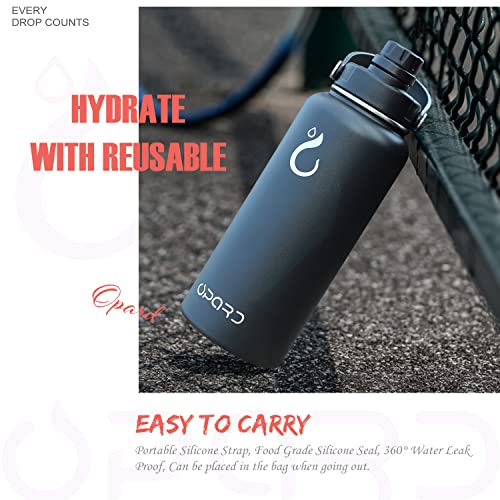 Opard Insulated Stainless Steel Water Bottle, 32oz Reusable Metal Water Bottles with Straw and Spout, One Lid Dual-Use