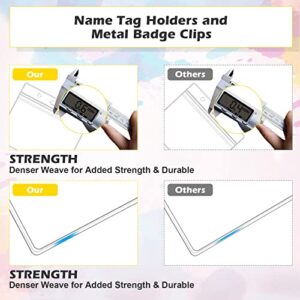 50 Sets Badge Holders and Metal Clips Clear Horizontal Name Tag ID Card Holder with Clip Waterproof ID Badge Holder with Metal Clips