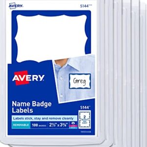 Avery Name Tags, White with Blue Border, Packs of 100, 6 Packs, 600 Removable Name Badges Total (44144)