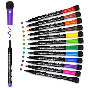 magnetic dry erase markers fine: 12 colors erasable whiteboard markers fine point with eraser cap, low odor white board dry erase pens fine tip for kids & teachers, home, office and school supplies