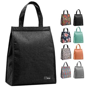 ccidea lunch bag for women men kids, simple insulated lunch box, reusable lunch boxes for school work travel (black with velcro)