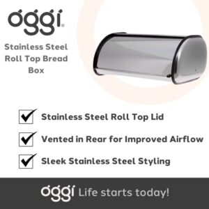 Oggi Stainless Steel Roll Top Bread Box, Silver, 17.50 Inch by 7.50 Inch by 11.50 Inch