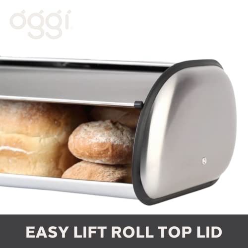 Oggi Stainless Steel Roll Top Bread Box, Silver, 17.50 Inch by 7.50 Inch by 11.50 Inch