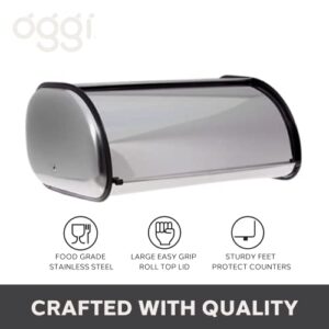 Oggi Stainless Steel Roll Top Bread Box, Silver, 17.50 Inch by 7.50 Inch by 11.50 Inch