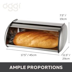 Oggi Stainless Steel Roll Top Bread Box, Silver, 17.50 Inch by 7.50 Inch by 11.50 Inch