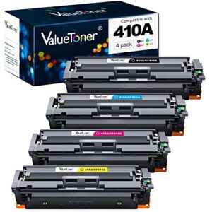 valuetoner compatible toner cartridges replacement for hp 410a 410x cf410a cf411a cf412a cf413a for color pro mfp m477fdw m477fnw m477fdn m452dw m452nw m452dn m377dw(1bk+1c+1m+1y) upgraded chip