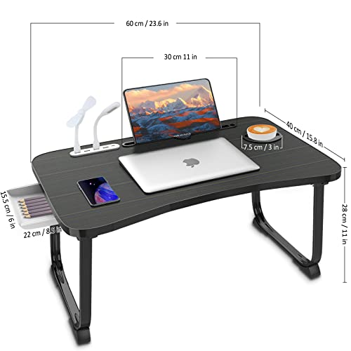 Fayquaze Laptop Bed Desk, Portable Foldable Laptop Bed Table with USB Charge Port Storage Drawer and Cup Holder,Lap Desk Laptop Stand Tray Table Serving Tray for Eating, Reading and Working