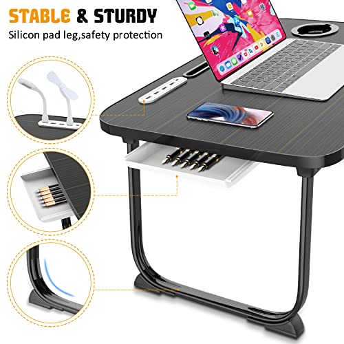 Fayquaze Laptop Bed Desk, Portable Foldable Laptop Bed Table with USB Charge Port Storage Drawer and Cup Holder,Lap Desk Laptop Stand Tray Table Serving Tray for Eating, Reading and Working