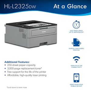 Brother HL-L23 Series Compact Monochrome Laser Printer, Print Copy Scan, 26 ppm, Wireless I Mobile Printing, Duplex Printing, Auto 2-Sided Printing, 250-sheet, with MTC Printer Cable