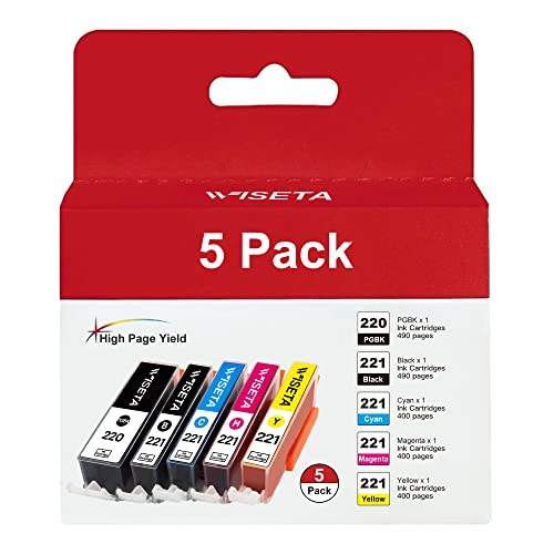 220 221 Ink Cartridge Value Pack Black/Color, Canon PGI-220 CLI-221 PGI220 CLI221 to use with Canon MX860 MX870 MP620 MP640 (1 Large Black, 1 Cyan, 1 Magenta, 1 Yellow, 1 Black) 5 Pack