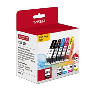 220 221 Ink Cartridge Value Pack Black/Color, Canon PGI-220 CLI-221 PGI220 CLI221 to use with Canon MX860 MX870 MP620 MP640 (1 Large Black, 1 Cyan, 1 Magenta, 1 Yellow, 1 Black) 5 Pack