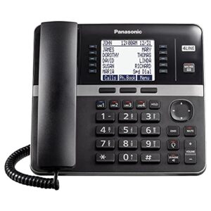 panasonic office phone, expandable 4-line desk phone for small and medium business, corded phone base station expandable up to 10 business phones wirelessly – kx-tgw420b (black)