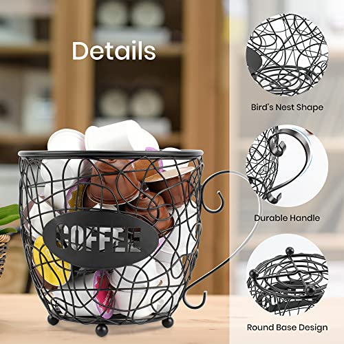Coffee Pod Holder and K Cup Organizer, Large Capacity K Cup Holder for Counter, Holds 40 Coffee Pods Storage, K Cups Pod Holder for Coffee Bar Accessories, Black