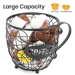 Coffee Pod Holder and K Cup Organizer, Large Capacity K Cup Holder for Counter, Holds 40 Coffee Pods Storage, K Cups Pod Holder for Coffee Bar Accessories, Black