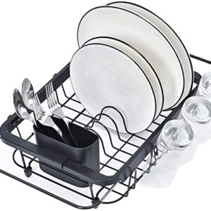 TOOLF Expandable Dish Drying Rack Over The Sink Adjustable Dish Rack in Sink Or On Counter Dish Drainer with Utensil Holder Rustproof for Kitchen