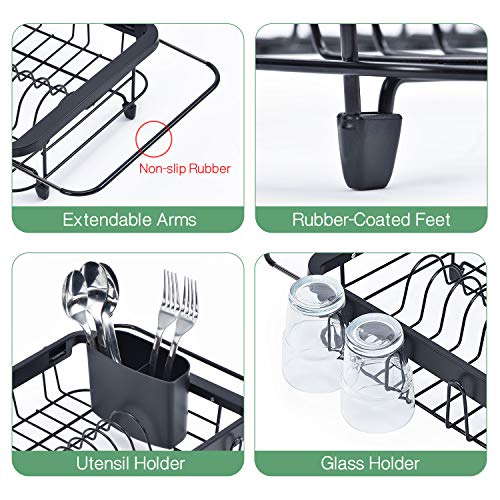 TOOLF Expandable Dish Drying Rack Over The Sink Adjustable Dish Rack in Sink Or On Counter Dish Drainer with Utensil Holder Rustproof for Kitchen