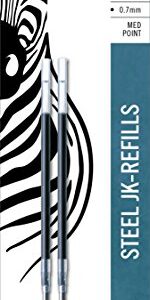 Zebra Pen G-Series Stainless Steel Gel Ink Pen JK-Refill, Medium Point, 0.7mm, Black Ink, 2-Pack