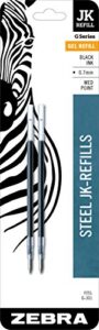 zebra pen g-series stainless steel gel ink pen jk-refill, medium point, 0.7mm, black ink, 2-pack