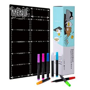 Magnetic Menu Board for Fridge, LiebHome Dry Erase Weekly Menu Planner/Family Calendar 16" x 12" with Grocery List and Notes (Black with 8 Markers)