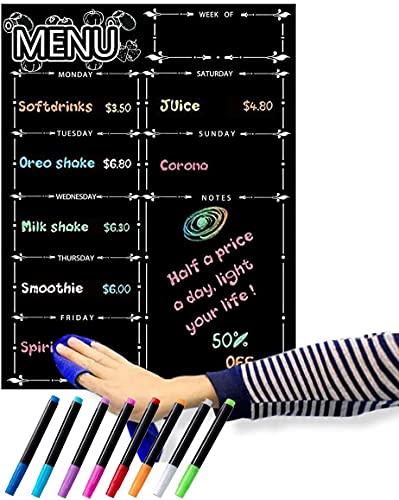 Magnetic Menu Board for Fridge, LiebHome Dry Erase Weekly Menu Planner/Family Calendar 16" x 12" with Grocery List and Notes (Black with 8 Markers)