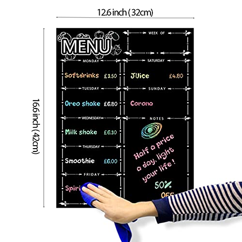 Magnetic Menu Board for Fridge, LiebHome Dry Erase Weekly Menu Planner/Family Calendar 16" x 12" with Grocery List and Notes (Black with 8 Markers)