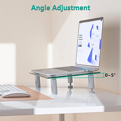 WALI Rectangular Tempered Glass Monitor Riser Desktop Stand Height Adjustable Table Top for Flat Screen LCD LED TV, Laptop, Notebook, Display (GTT001), 16 X 10 inch, Clear